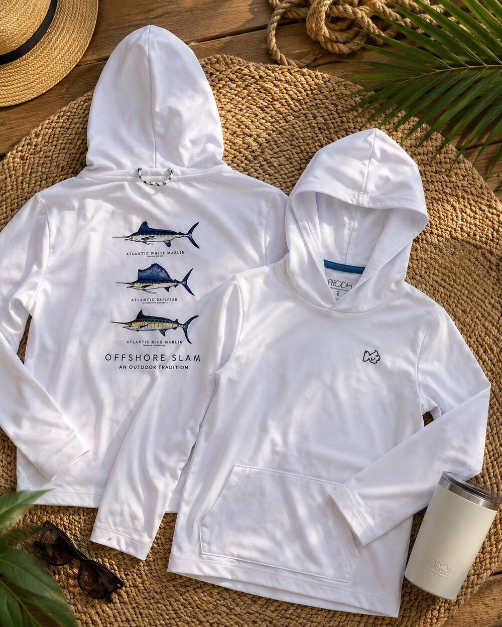 Prodoh Offshore Slam Performance Fishing Hoodie Youth Size 6 White UPF 30+